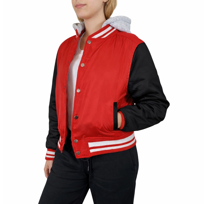 Women's Hooded Varsity Jacket w/ Detachable Hood